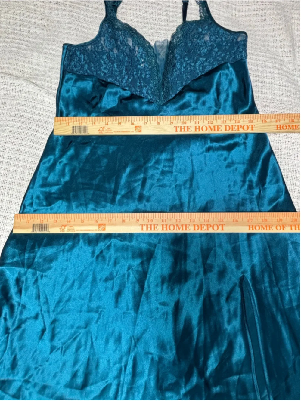 VTG Victoria's Secret Gold Label Teal Satin Lace Maxi Slip Dress Nightgown M EUC - Picture 8 of 14